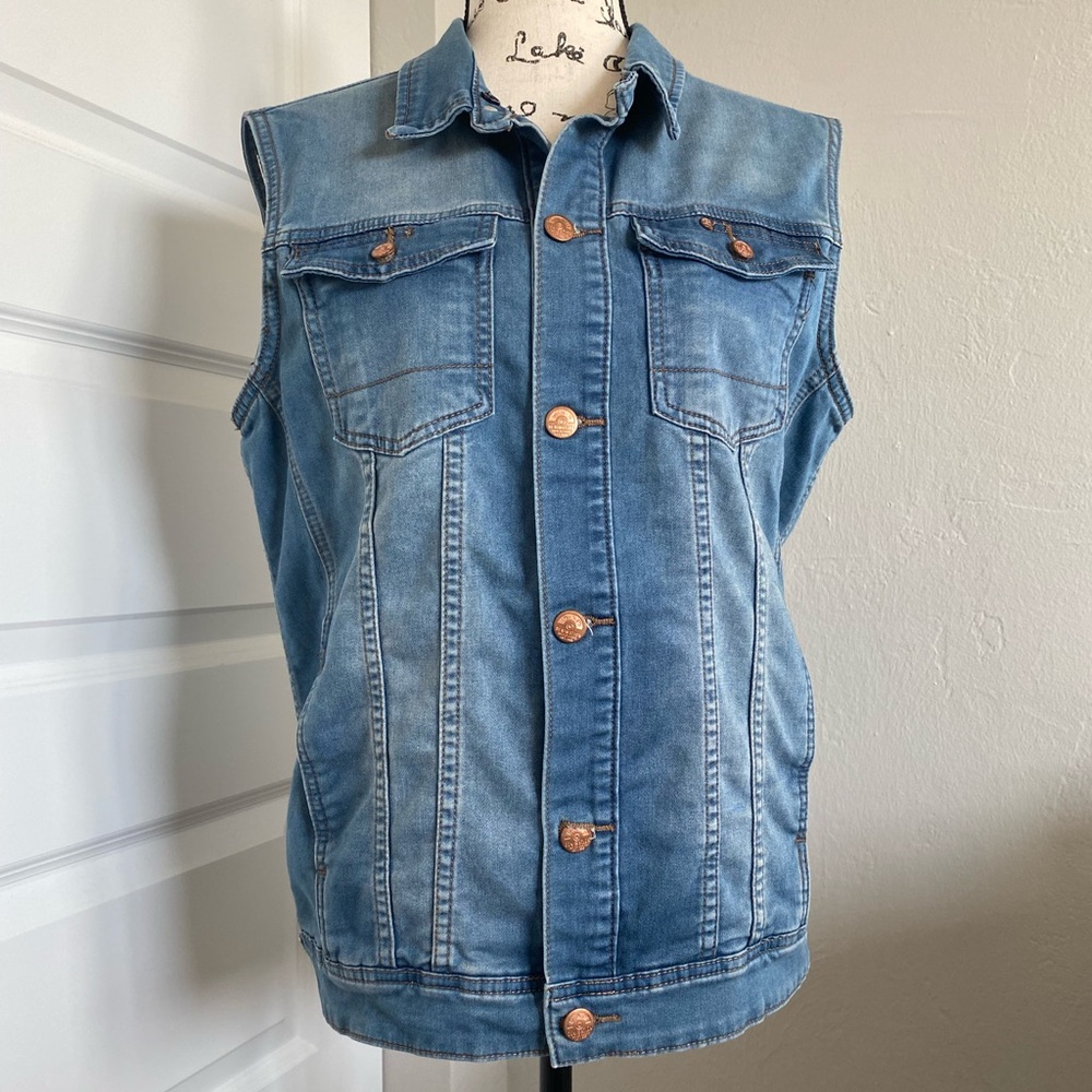 Oversized Splash Denim Trucker Vest